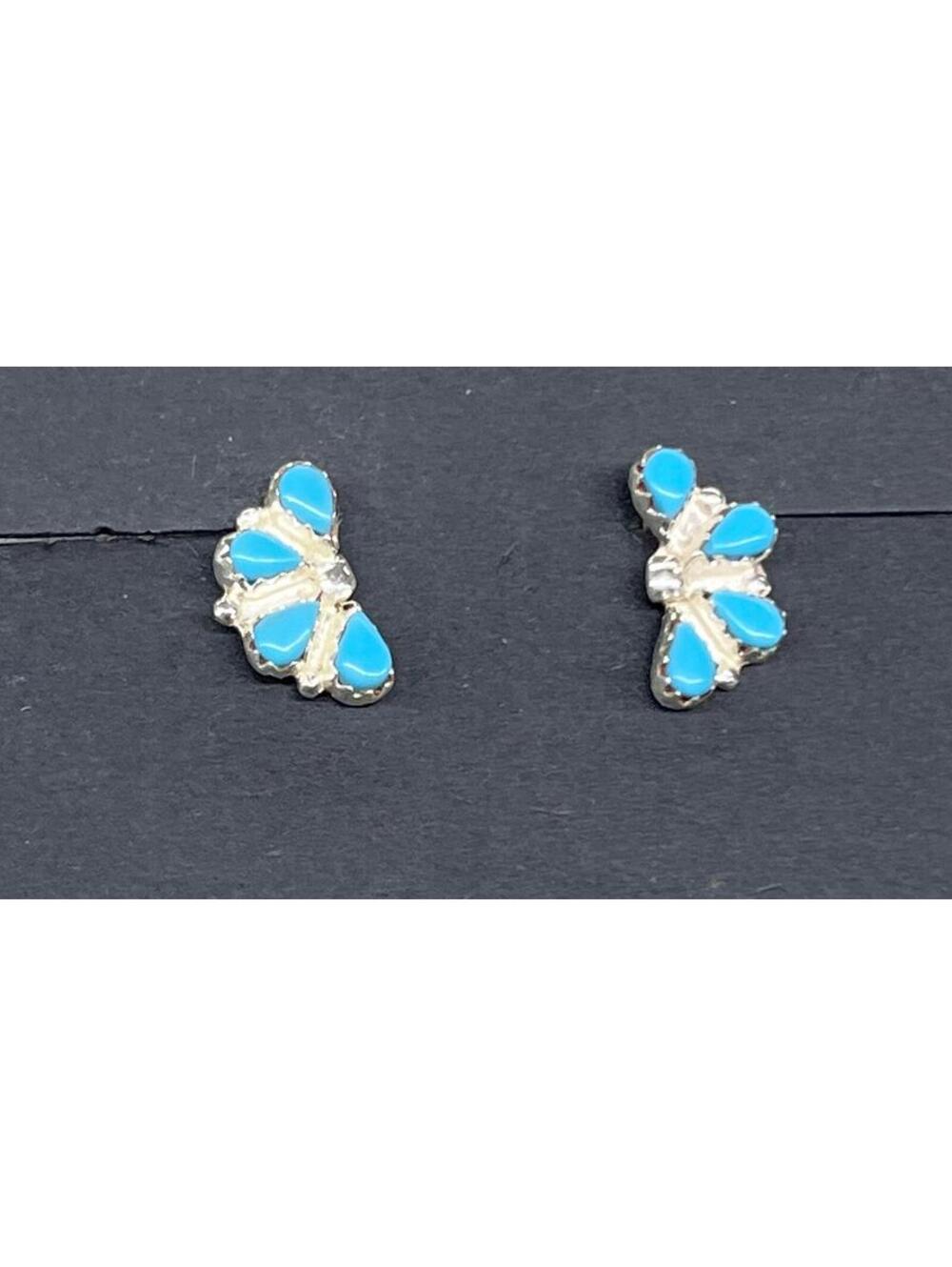 Native American Zunk jewelry handmade sterling silver turquoise cluster earrings